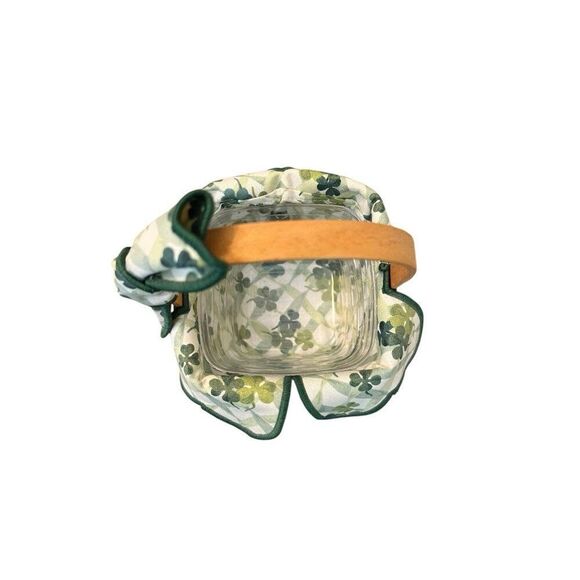 Longaberger St Patricks Day Shamrock Basket W Handle Fabric Tie And Liner 1999 - Picture 5 of 6